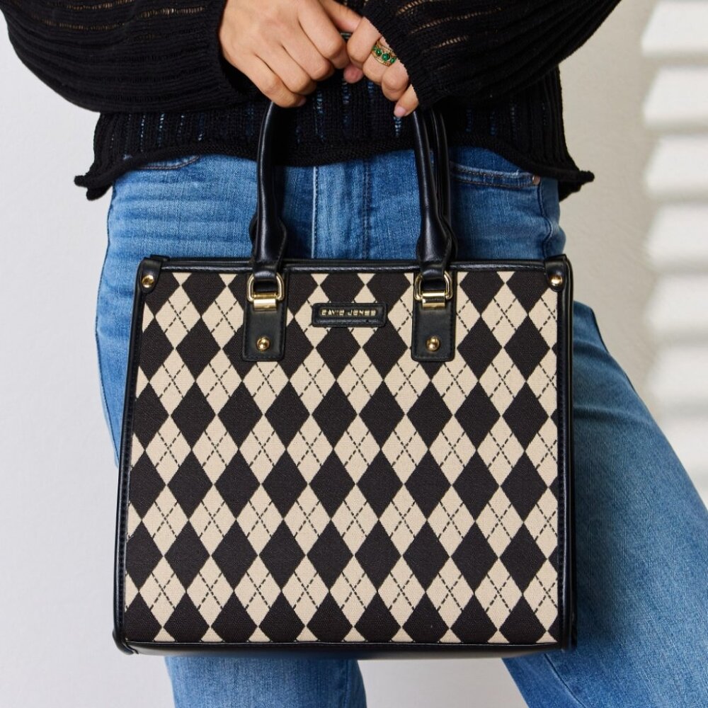 David Jones Argyle Pattern PU Leather Handbag